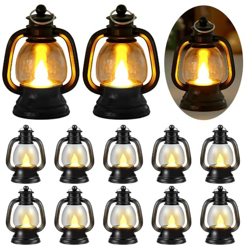 12 Stück Mini Laterne LED, Laterne Halloween, Halloween tischdeko, Mini Weihnachtsdeko Laterne, Tischdeko Weihnachten, Mini Laternen für Ramadan Deko, Laterne Kinde St Martin