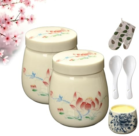 2 pezzi di portauova con coperchio, cuociuova alla coque in ceramica vintage da 220 ml, piatto for uova al vapore for colazione, tazze da dessert Chawanmushi(E)