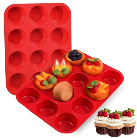 EJRUP 2 Pezzi Teglia Muffin Antiaderente con 12 Stampo Muffin,Rivestimento Antiaderente,Riutilizzabili Silicon,per Cupcake, Brownies, Budini, Mini Muffin,30 x 22 x 3 cm