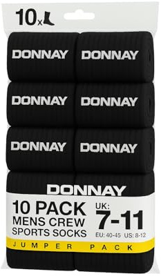 JOKOLO Donnay sportstrumpor för män 10-pack (UK 7–11 | EU 40–45 | US 8–12) – mjuk bomullsblandning, ribbat stöd, förstärkt häl och tå, Svart, 41-45 EU