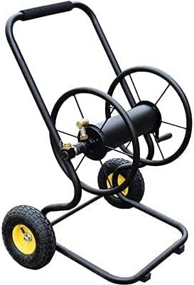 Carrello avvolgitubo da giardino in acciaio con 2 ruote, manico in metallo retrattile per tubo da 1,27 cm, ideale per cortile, prato, fattoria, patio