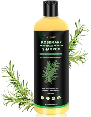 Champú de queratina hidrolizada Rosemary, 500 ml, limpieza profunda y cuidado para cabello fuerte y voluminoso, cuidado del cuero cabelludo para hombres y mujeres, para cabello graso y fino