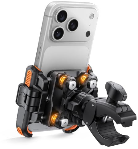 Lamicall Soporte Móvil Moto Antivibración, Soporte Móvil Bicicleta | [No Obstruye Cámara] [1S Liberación Rápida] [360° Rotación] Soporte Teléfono Manillar para iPhone 17 16 y 6-7,2 Smartphone