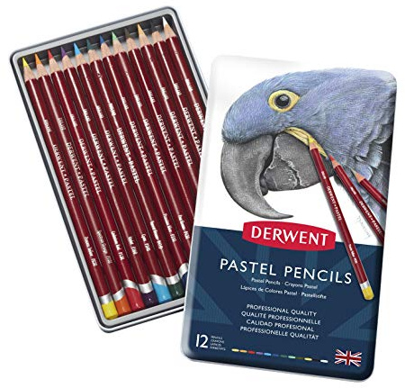 Derwent Pastel Set di 12 Matite Acquarellabili Colorate per Disegnare e Scrivere, Ideali per Sfumature e Stratificazioni, Astuccio in Metallo Incluso, Qualità Professionale