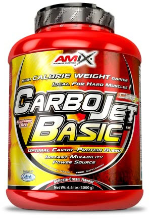 AMIX - Complemento Alimenticio - Carbojet Basic - Carbohidratos y Proteínas para Aumentar la Masa Muscular - Con Concentrado de Proteína de Suero -Recuperador Muscular - Sabor Fresa - 3 KG