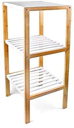 Relaxdays Regal, Bambus, Weiß, 80 x 33 x 34 cm, Natur