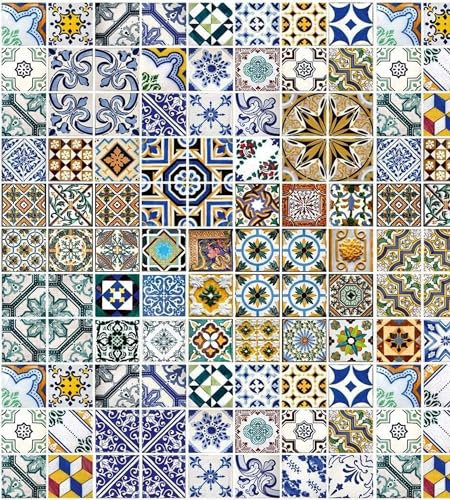 Papier peint intissé PORTUGAL CARREAUX 225 cm x 250 cm | Tapisserie Murale XXL Poster Décoration - Salon Appartement - Photo d'art Tableaux Muraux | QUALITÉ SUPÉRIEURE - MADE IN EU - Y compris adhésif