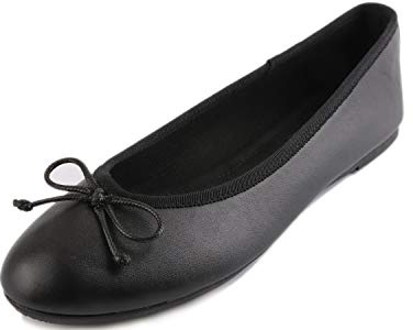 Feversole Women's Fashion Round Toe Ballet Flat Pumps Slip On Bow Detail Dolly Shoes Black Napa UK 3.5