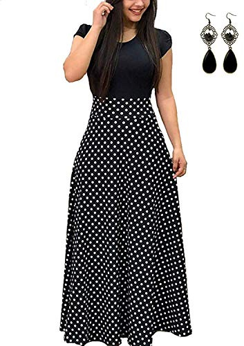 UUAISSO Femmes Robe De Plage Longue Decontractée Tunique Manche Courte ÉTé Boho Maxi Grande Taille A-Noir-Manche Courte M