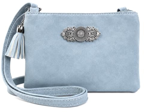 Trachtenland Damen Trachten Handtasche Sofia – Dirndl Umhängetasche aus Lederimitat mit Applikation & Troddel in Pastellfarben oder Schwarz