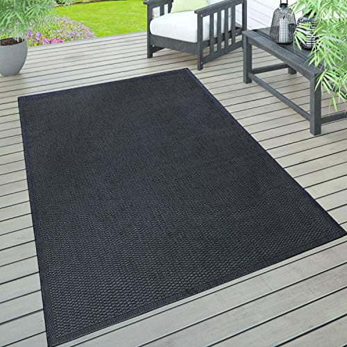 Paco Home In- & Outdoor Teppich wetterfest für Garten, Terrasse & Balkon flachgewebt in Moderner Sisaloptik einfarbig pflegeleicht & UV-beständig, Grösse:160x220 cm, Farbe:Navy-Blau