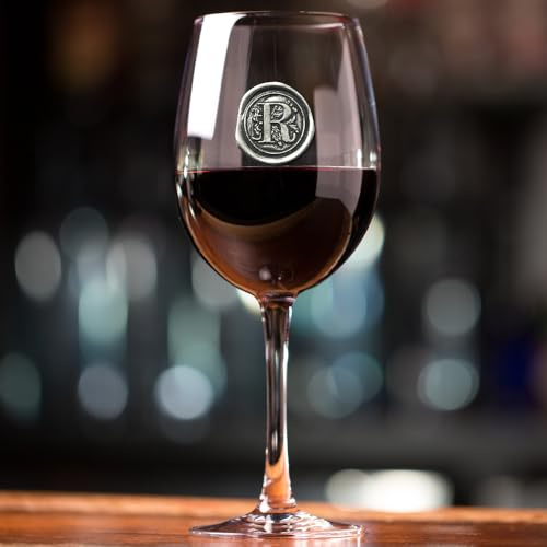 English Pewter Company Personalised Wine Glass with Your Choice of Initial (R) - Unique Gift for Men or Women, Birthdays, Anniversaries,Wedding [MON418] (R)