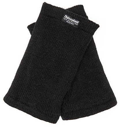 EEM Herren Strickhandschuhe Pulswärmer, weiche Wolle, Thinsulate Thermofutter, praktisches Daumenloch, schwarz onesize
