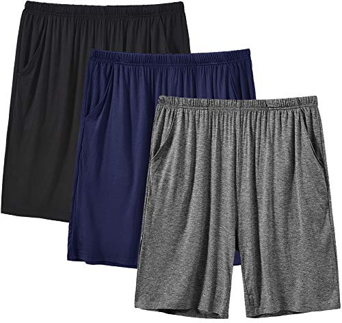 MoFiz Hombre Pantalones Cortos de Pijama Cómodo Modal Verano Shorts de Estar 3 Piezas L