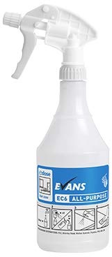 Evans Empty Trigger Spray Bottle 750ml, for use with Evans EC6 All-purpose Hard Surface Cleaner