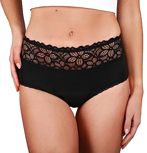 Taynie Ropa interior de periodo extrafuerte de lujo, sangrado intenso, lavado menstrual, sustituye a 7 tampones, duración de uso hasta 12 horas, lavable hasta 60 °C (44, negro)