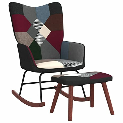 Tidyard Schaukelstuhl mit Hocker Schaukelsessel Schwingsessel Relaxstuhl Polsterstuhl Wohnzimmerstuhl Fernsehsessel Patchwork Stoff