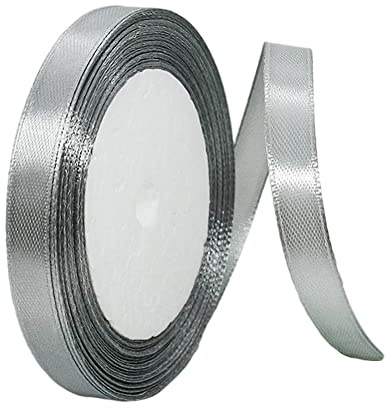 cinta plateada de 10 mm para envolver regalos, satén de doble cara de 22 m, poliéster gris plateado, gruesa para manualidades, Navidad, ramos, decoración de tartas y bodas