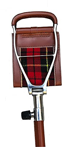 M I Bastone da passeggio con sedie pieghevoli in pelle | Bastone da passeggio leggero | Accessori per la caccia | Inserto scozzese Royal Stewart
