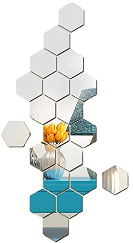 24 Stück Hexagon Wandspiegel Hexagon-Spiege,Wandaufkleber Hexagon Spiegel Silber Wandbild Sechseckiger Spiegel Wandaufkleber Acryl Hexagon Spiege,für Zuhause,Wohnzimmer,Schlafzimmer,Sofa,Hintergrund