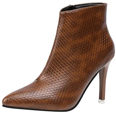 Woaikeyu Bottines Femme style britannique fermeture éclair latérale bout pointu mince talon haut mode bottes courtes Boots Comfortable Casual Marron 39
