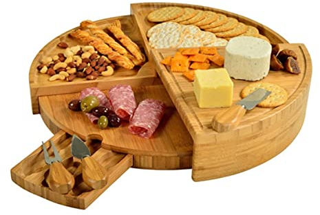EXENXA Juego de Tabla de quesos - Juego de Tablas de charcutería y Plato para Servir quesos, Tabla giratoria para quesos, Juego de Tablas para Cortar quesos para entretener y Servir