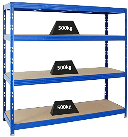 PROREGAL Profi Schwerlastregal Rhino EXTRA BREIT blau HxBxT 180x200x60cm Fachlast 500kg 4X Spanplatten-Ebenen 8mm Garagenregal, Lagerregal, Steckregal, Weitspannregal