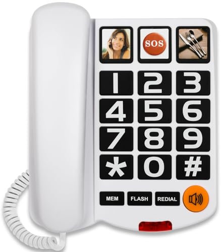 Big Button Landline Phones for Elderly Corded Landline Telephone With Adjustable Volume Loud for Hard of Hearing Speed Dialing Dementia Phone, White
