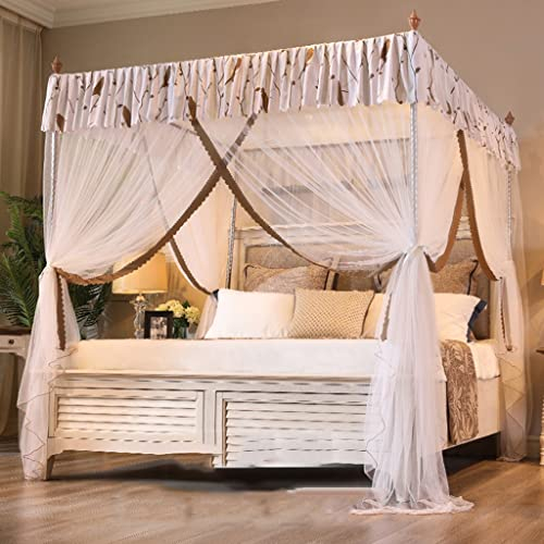 BUJOG 4-Ecken-Pfosten-Himmelbett-Vorhang mit gemütlichem Vorhang, quadratisches Netz, 3 Öffnungen, Moskitonetz, Prinzessin, Schlafzimmer-Dekoration (Farbe: D, Größe: 1,8 x 2,0 m)