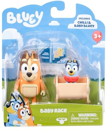 Figura de juguete Bluey 2 Pack Baby Race | Pack de 2 figuras con Chilli y bebé con accesorios