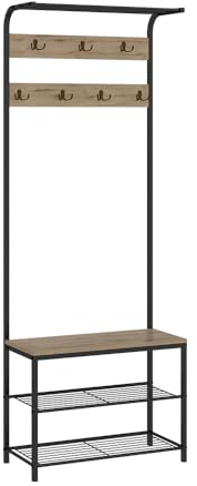 Vicco Wandgarderobe Fyrk, Garderobe mit Haken, Eiche/Schwarz, 70 x 190 cm