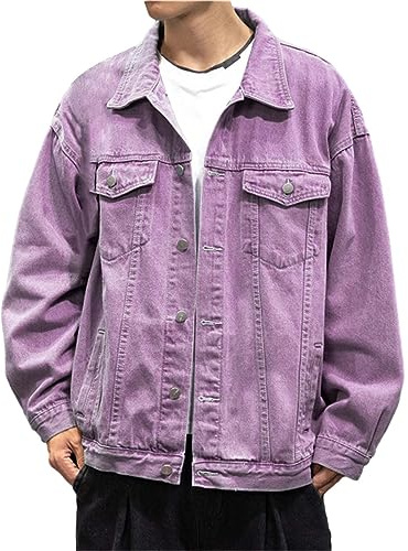 L9WEI Veste en jean pour homme, couleur unie, revers de mi-saison, veste en denim, automne, manches longues, veste de loisirs, mode streetwear