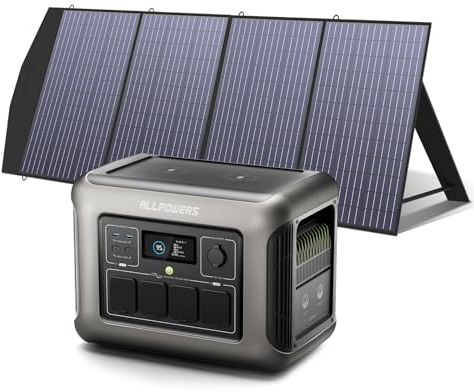 ALLPOWERS R1500 Tragbare Powerstation mit 200W Solarpanel, 1152Wh LiFePO4 Batterie mit 1800W AC Ausgang Solargenerator, 43dB Leise Betrieb Mobile Notstromversorgung für Garten Reise Camping Wohnmobil