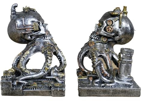 Gifts Direct 2 U Steampunk Octopus Skull Bookends, Gold, 2-Piece, Metal