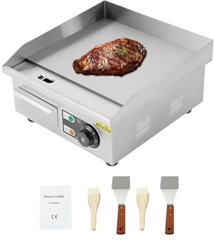 Electric Griddle, 2000W Commercial Counter Top Stainless Steel Hot Plate Kitchen Grill, Stainless Steel Nonstick Barbecue, with 122°F-572°F Thermostat Control, 14 * 14.96 * 8.27 in