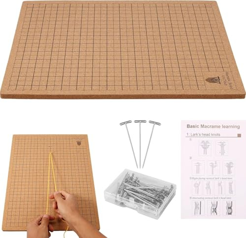 Macrame Board mit Stiften 40 x 30 cm Makramee Tafel mit T-Stiften Rastern Makramee Board Set Wiederverwendbar für DIY Flechten Stricken Nähen Basteln