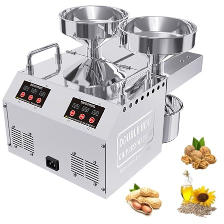 PAHION Doppelkopf-Ölpresse Maschine Kommerziell Automatisch Elektrischer Ölpressen-Extraktor 304 Edelstahl Kalt- / Heißölpresse Expeller Für Nuss Erdnuss Sesam Raps Walnuss