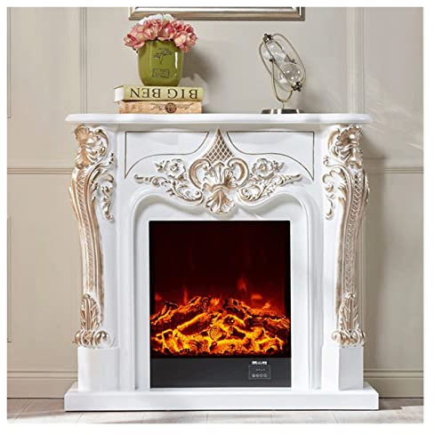 Camino elettronico Decora focolare elettrico Inserto bruciatore Camino decorativo Set mensola in legno Scaldabagno Camino LED Fiamma ottica Deocration Camino a vapore acqueo (Colore : Bianco con