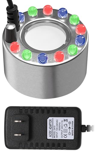 alizzy 12 LED Ultrasonic Mist Maker, Indoor Fountain Water Feature Pond Portable Reptile Fogger Air humidifier, Halloween Cauldron Mini Fog Machine