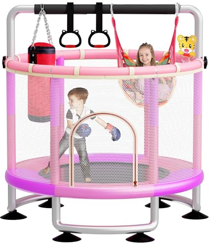 60 Toddler Trampoline for Kids,5FT Upgrade Adjustable Kids Baby Small Trampoline for Toddlers 1-3 with Safety Enclosure Net,Gifts for Kid 500lbs Suit for Indoor Outdoor
