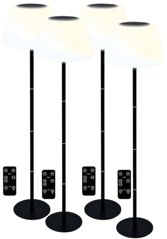 Lunartec Wohnzimmerlampe Solar: 4er-Set Solar-LED-Tisch- & Stehleuchte, Fernbedienung, CCT, 400 lm (Tischleuchte Garten, Akku Stehleuchte, Gartenleuchte Standleuchte)