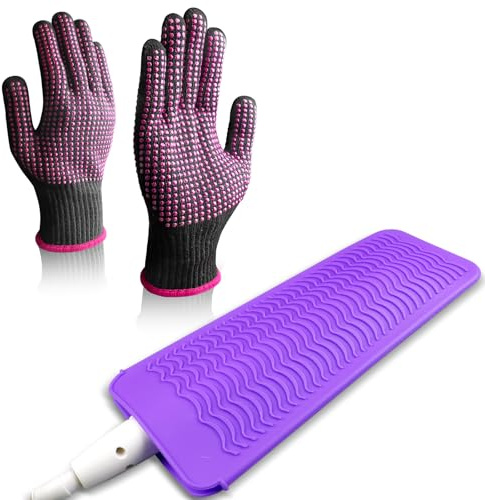 2 PCS Heat Resistant Gloves with Heat Resistant Mat for Curling Irons, Multifunctional Heat Proof Mat, Silicone Heat Mat for Hair Straighteners for Home and Travel