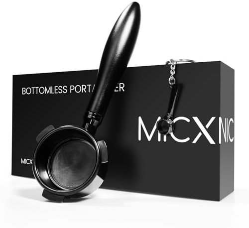 MICXNIC 54mm Bottomless Portafilter with Mini Charm, Titanium PVD Coating 54mm Portafilter for Sage Breville 8 Series Barista Coffee Machine, Stainless Steel Filter Basket, Matte Black Handle