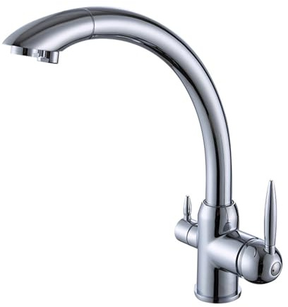 EGTink Rubinetto da cucina 3 vie,miscelatore da cucina girevole a 360°, 3 in 1, rubinetti da cucina in acciaio inossidabile, rubinetto per lavello da cucina con 2 uscite(Cromato)