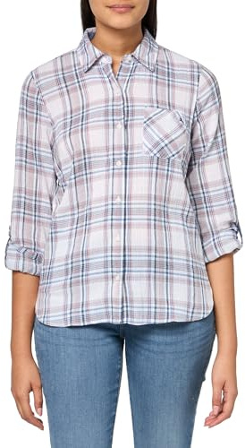 Tommy Hilfiger Kariertes Lurex-Shirt für Damen mit Knopfleiste, Solid Blue, Klein