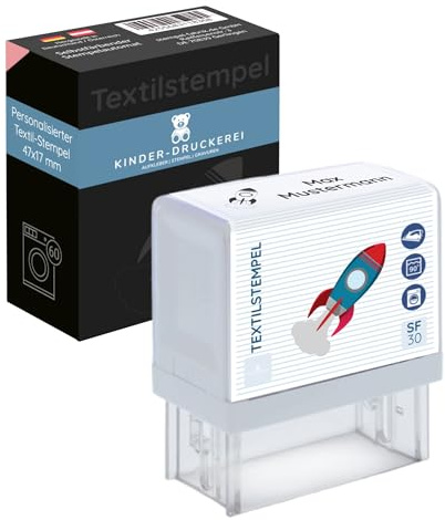 KINDER-DRUCKEREI Namensstempel Kleidung personalisiert wasserfest Textil | Für Kindergarten & Schule, verschiedene Motive. Ideal zur Markierung von Textilien, langlebig & farbecht.