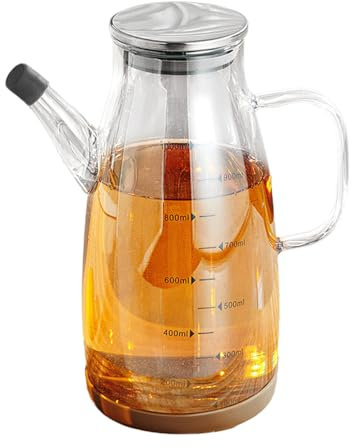 Aomhrek High Borosilicate Glass Oil Bottle for Kitchen 1000 ml, Cooking Oil Pourer with Measure Marks, Non-Drip Bottle with Handle, Large Capacity Bottle for Oil, Vinegar, Soy Sauce