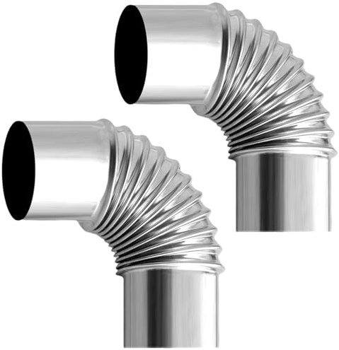 90° Rohrbogen Abgasrohr, Ofenrohrbogen Kamin, Edelstahl, Ø 50mm/60mm/70mm/80mm/100mm Ofenrohr Campingkocher Zubehör(2pcs,70mm)