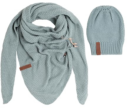 KNIT FACTORY - Damen Winter Set - Coco Dreiecksschal & Coco Mütze - Winterschal und Wintermütze - Strickschal mit Strickmütze - Gefertigt aus 30% Wolle und 70% Polyacryl