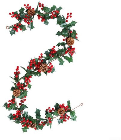 1 Strang Weihnachten Kiefer Efeu Dekor, künstliche Reben Efeu Girlande 25 cm künstliche Rebe mit roten Beeren, künstliche Hängepflanzen, grüne Dekoration für Bogenraumdekoration
